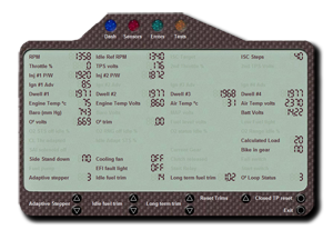 Aprilia Caponord ETV1000 Rally-Raid TuneBoy sensors display screen