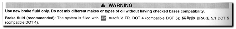 Aprilia Caponord ETV1000 Rally-Raid brake fluid requirement