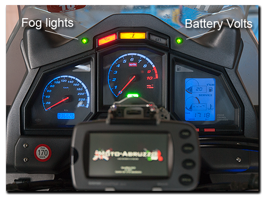 Aprilia Caponord ETV1000 Rally-Raid - dashboard with AS7 Autoswitch LED and Sparkbright battery monitor