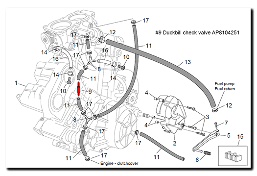 Slipper clutch vacuum line and valves for 01-03 Caponord Aprilia Caponord ETV1000 Rally-Raid pneumatic vacuum clutch and one way valve
