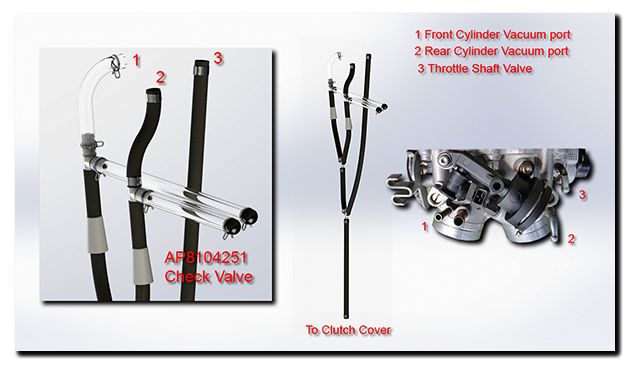 Slipper clutch vacuum lines on my Rally-Raid ....... and all 04's onward? Aprilia Caponord ETV1000 Rally-Raid slipper clutch pneumatic vacuum lines and check valves
