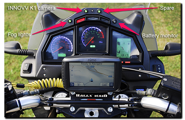 Aprilia ETV1000 Caponord Rally-Raid LED dashboard cockpit Garmin Zumo 590LM