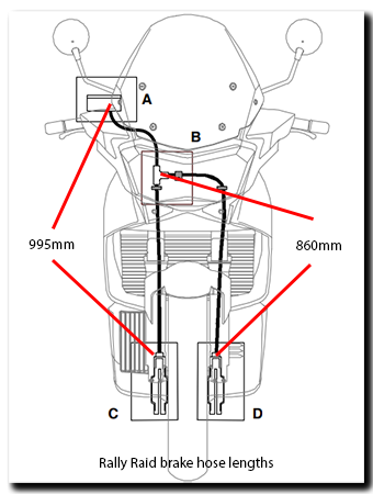 Aprilia Caponord ETV1000 Rally-Raid front brake hose lengths